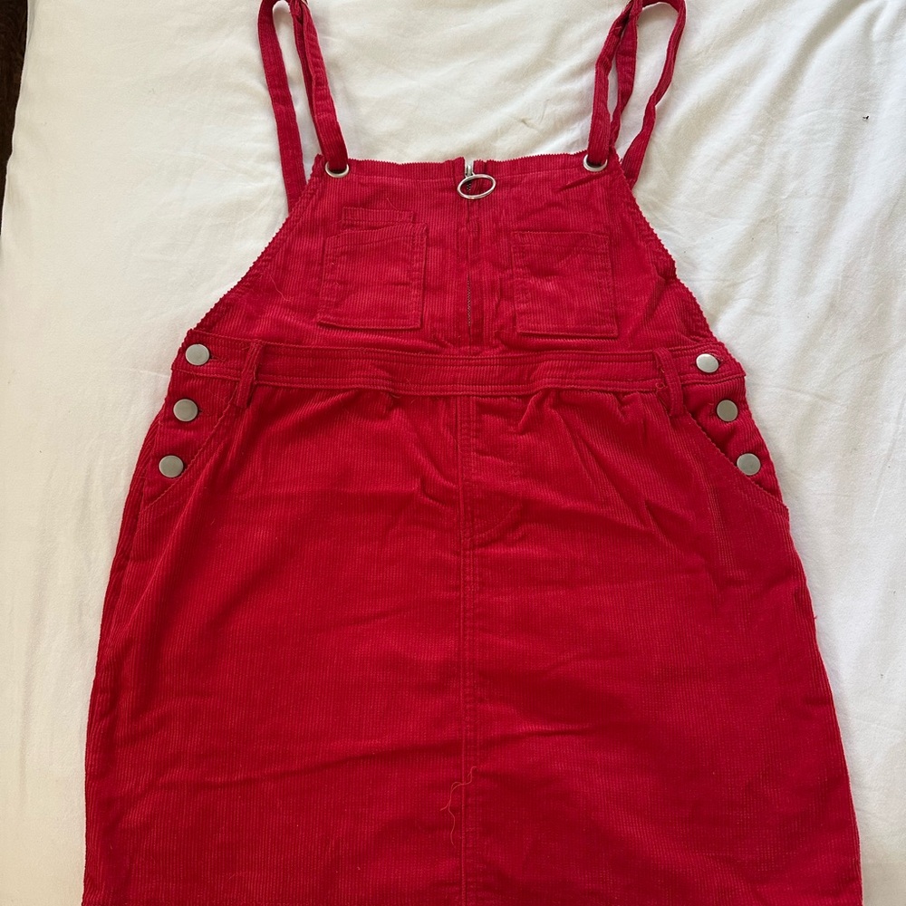 Red Corduroy Overall Dress